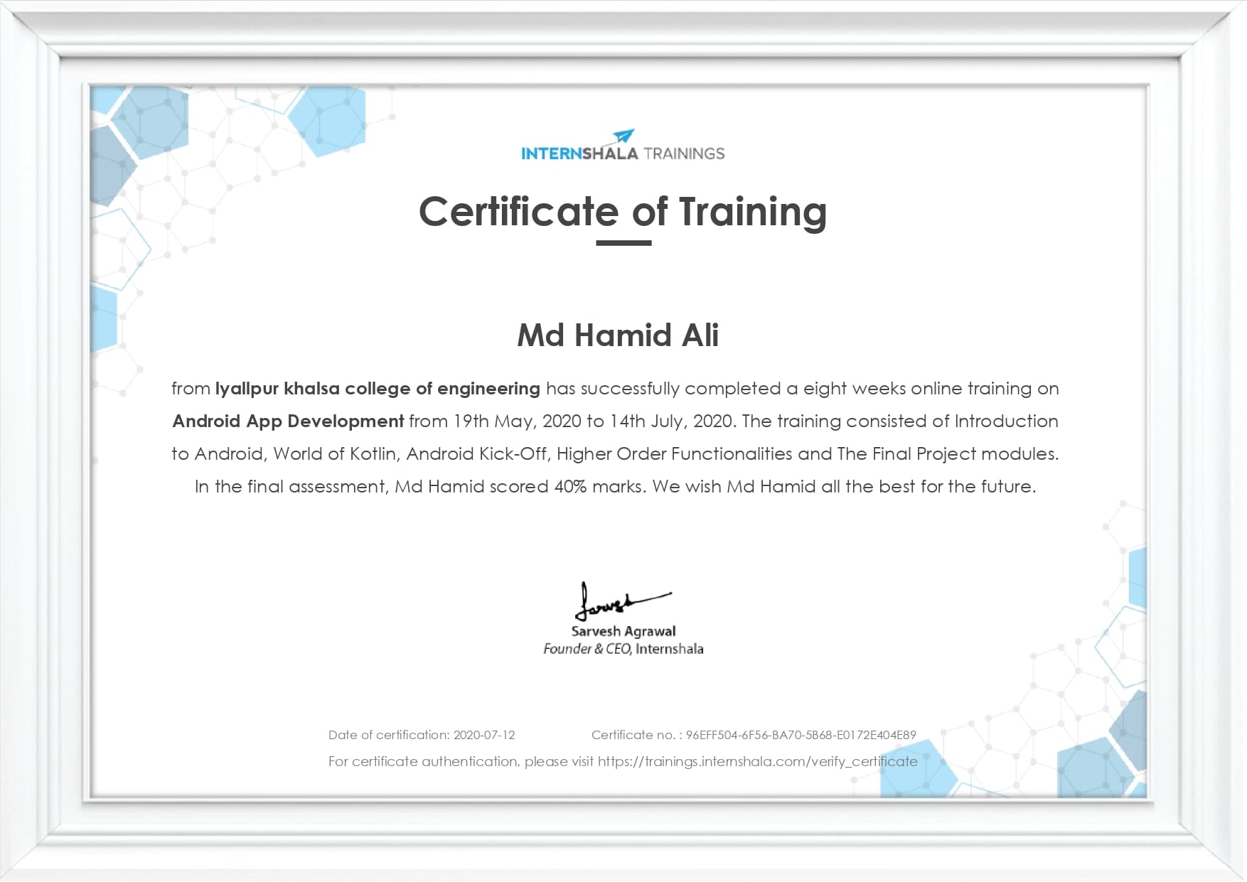 I have completed 6 weeks training  🏆